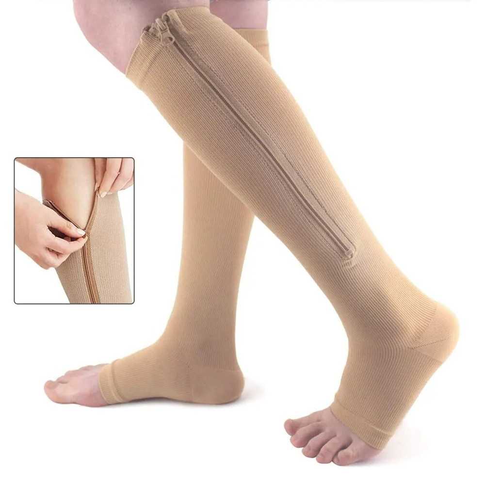 Compression Socks Knee High Open Toe Zipper Support Stockings 3