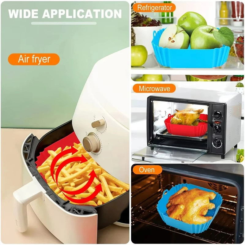 Silicone Square Air Fryer Pot Tray Reusable 19 Cm 3