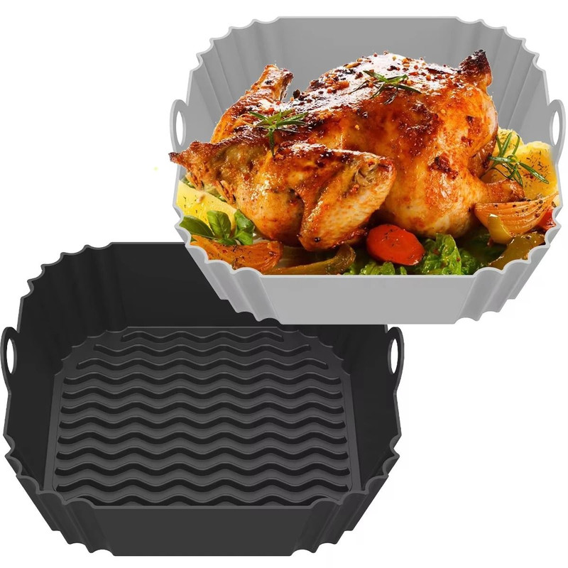 Silicone Square Air Fryer Pot Tray Reusable 19 Cm 5