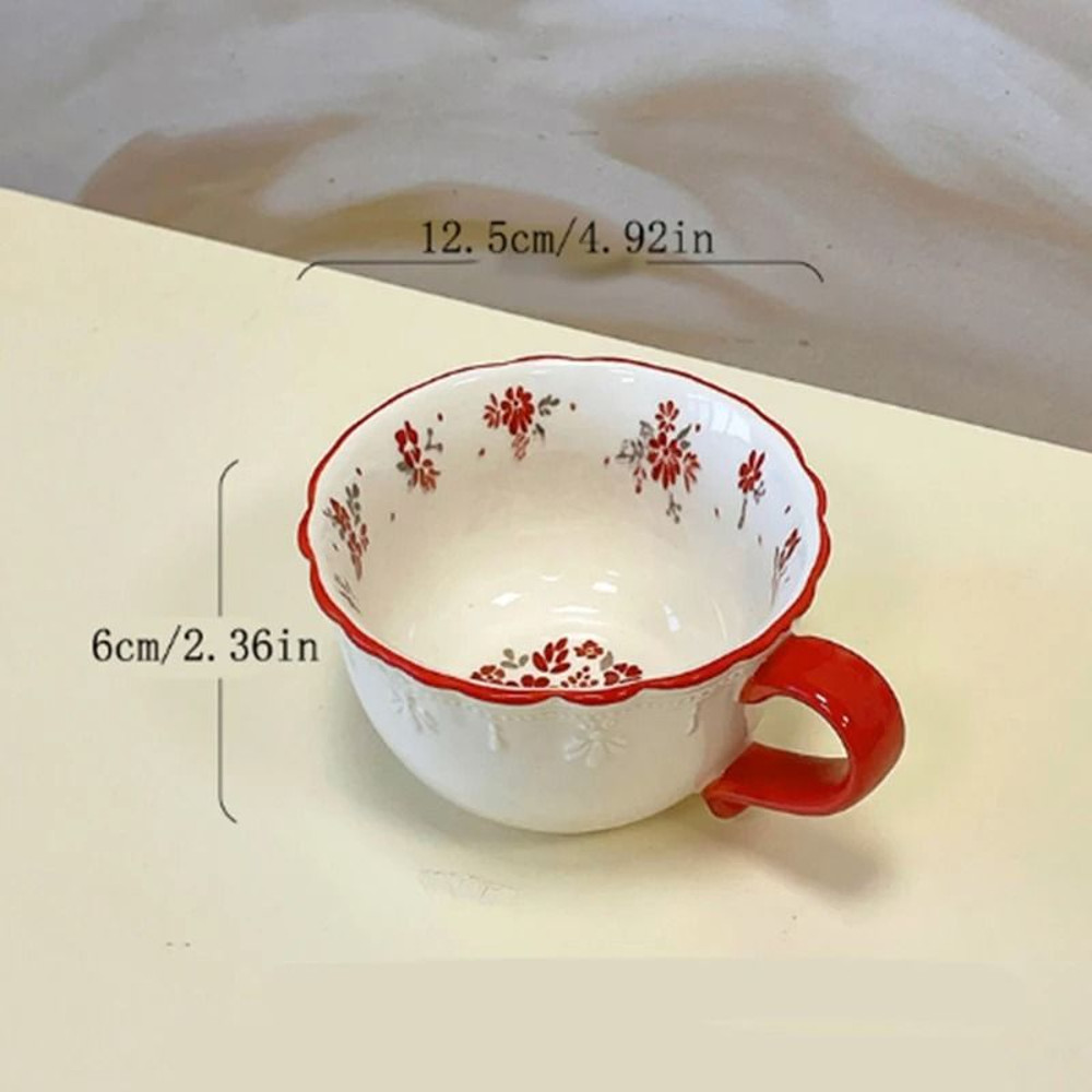 Vintage Red Floral Lace Ceramic Coffee Cup 4