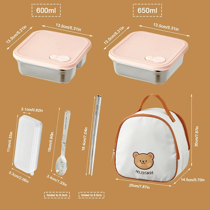 WORTHBUY 304 Stainless Steel Lunch Box With Lid Portable Food Container 18