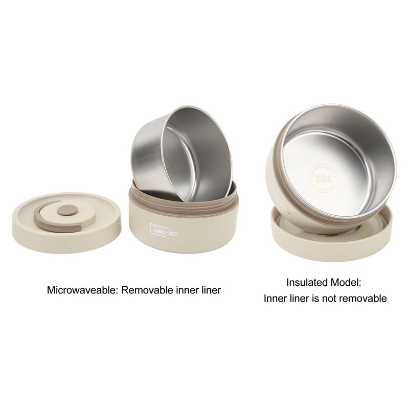 Stainless Steel Thermal Lunch Box Double Layer Round Portable Food Container For Work And School 5