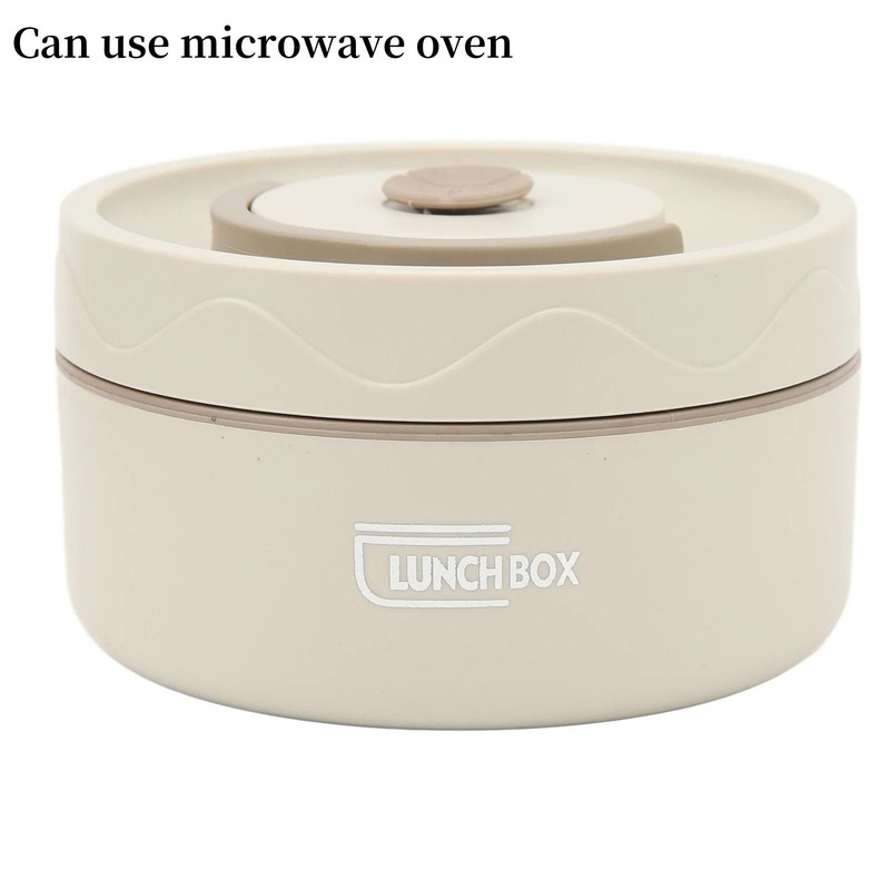 Stainless Steel Thermal Lunch Box Double Layer Round Portable Food Container For Work And School 7