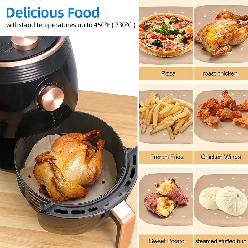 Air Fryer Parchment Paper Liners Square Perforated Disposable Sheets 5