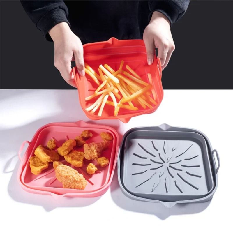 Silicone Square Air Fryer Liner Reusable Baking Tray And Basket Insert 1