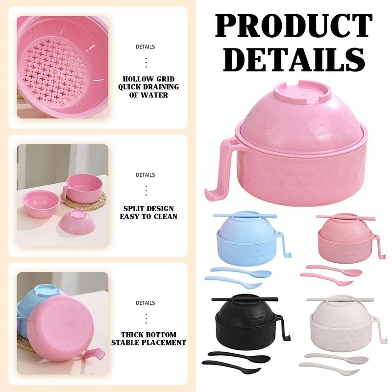 Microwave Ramen Bowl Cooker Set Wheat Straw Instant Noodle Bowl With Spoon And Chopsticks 2