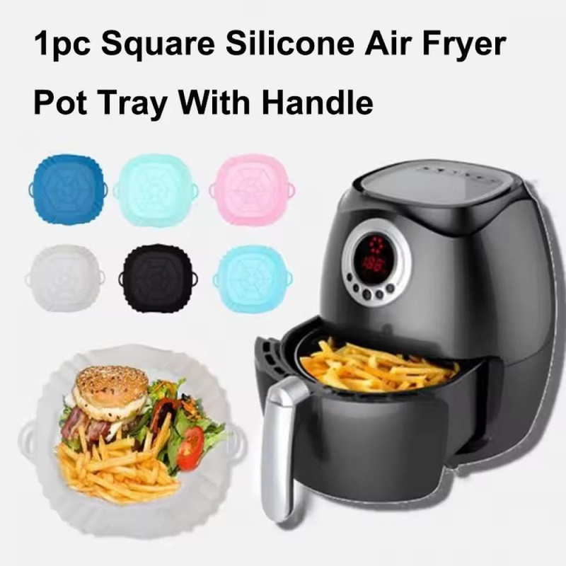 Silicone Square Air Fryer Pot Tray With Handle For Reusable Non Stick Baking 2