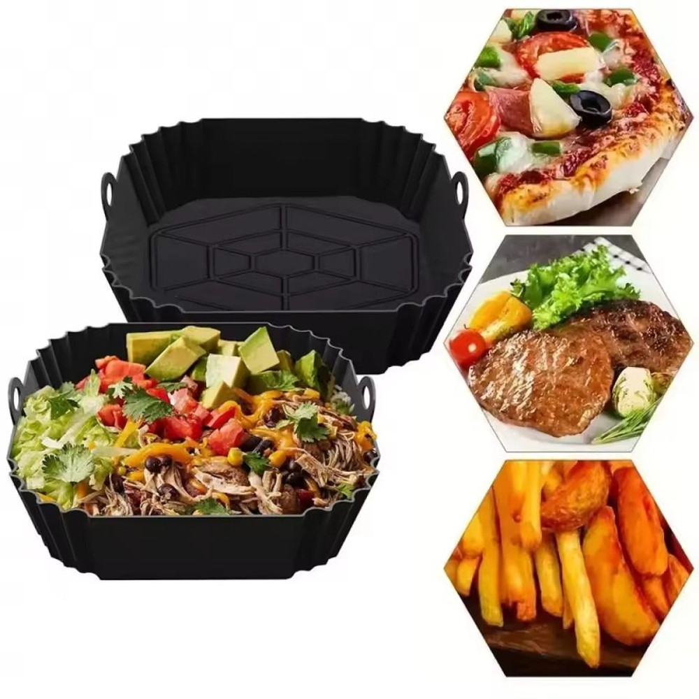 Silicone Square Air Fryer Pot Tray With Handle For Reusable Non Stick Baking 0