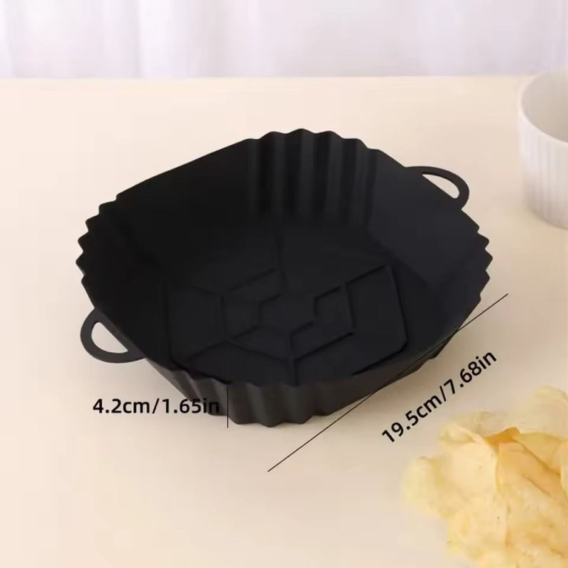 Silicone Square Air Fryer Pot Tray With Handle For Reusable Non Stick Baking 3