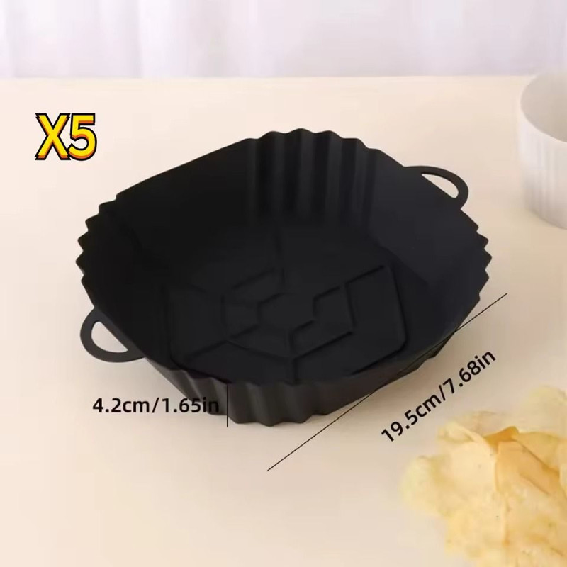 Silicone Square Air Fryer Pot Tray With Handle For Reusable Non Stick Baking 6
