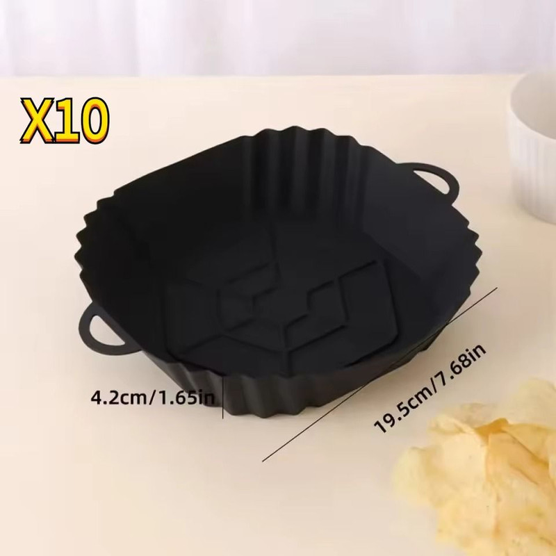 Silicone Square Air Fryer Pot Tray With Handle For Reusable Non Stick Baking 7