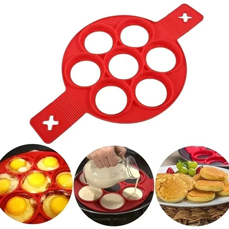 Silicone 7 Hole Non Stick Baking Mold With Handle For Eggs Pancakes And Snacks 2