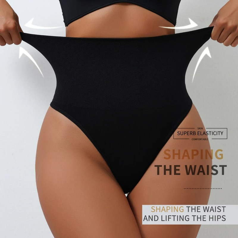 High Waist Seamless Thong Panties Tummy Control Shaper Underwear 4