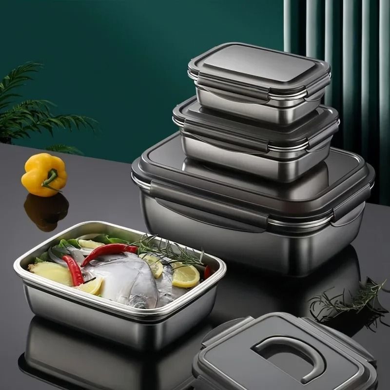 304 Stainless Steel Airtight Crisper Box Food Storage Container With Lid 0