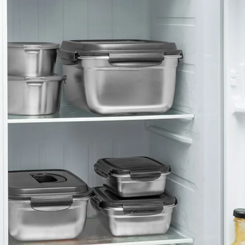 304 Stainless Steel Airtight Crisper Box Food Storage Container With Lid 1