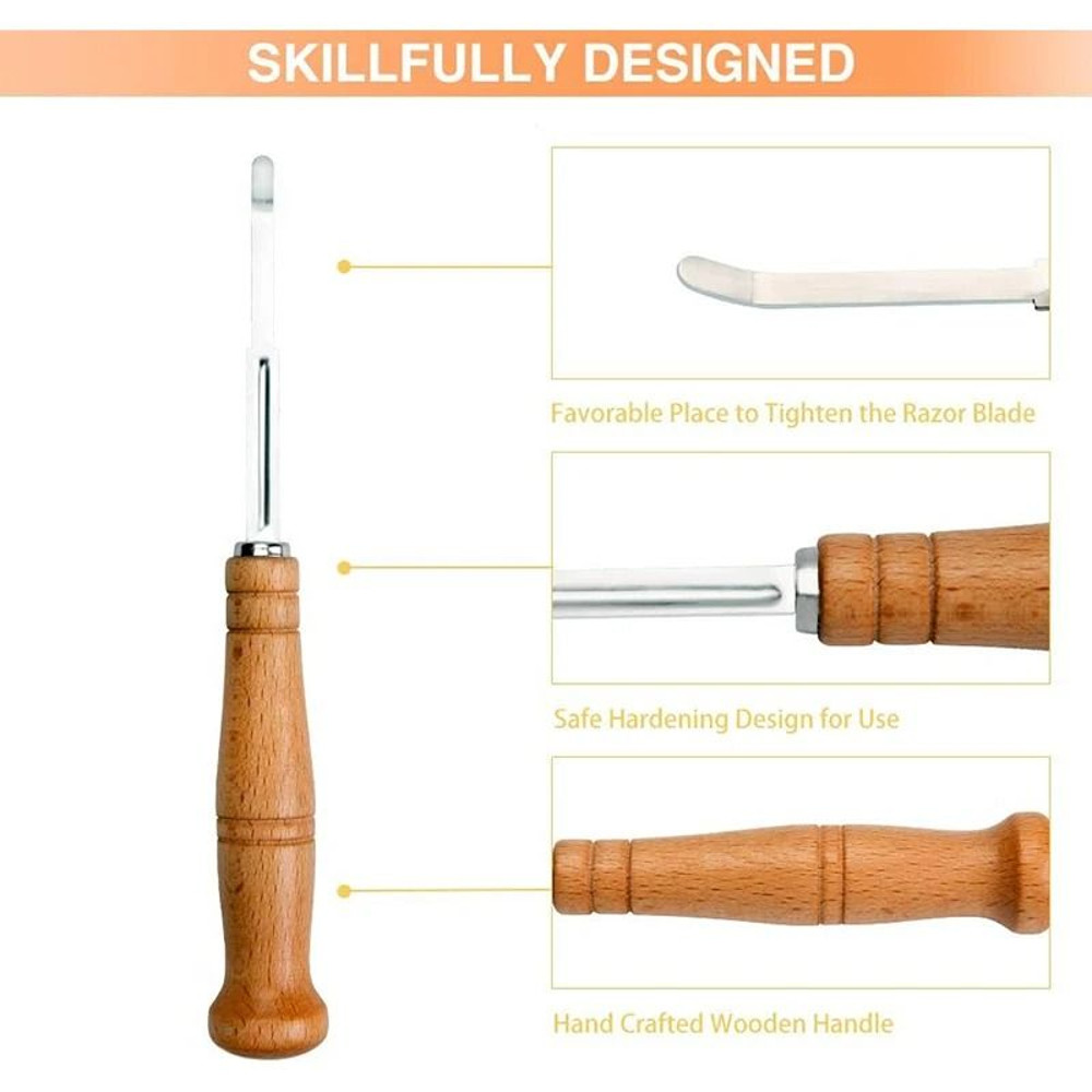 Premium Stainless Steel Bread Lame With Wooden Handle 5 Replacement Blades 1