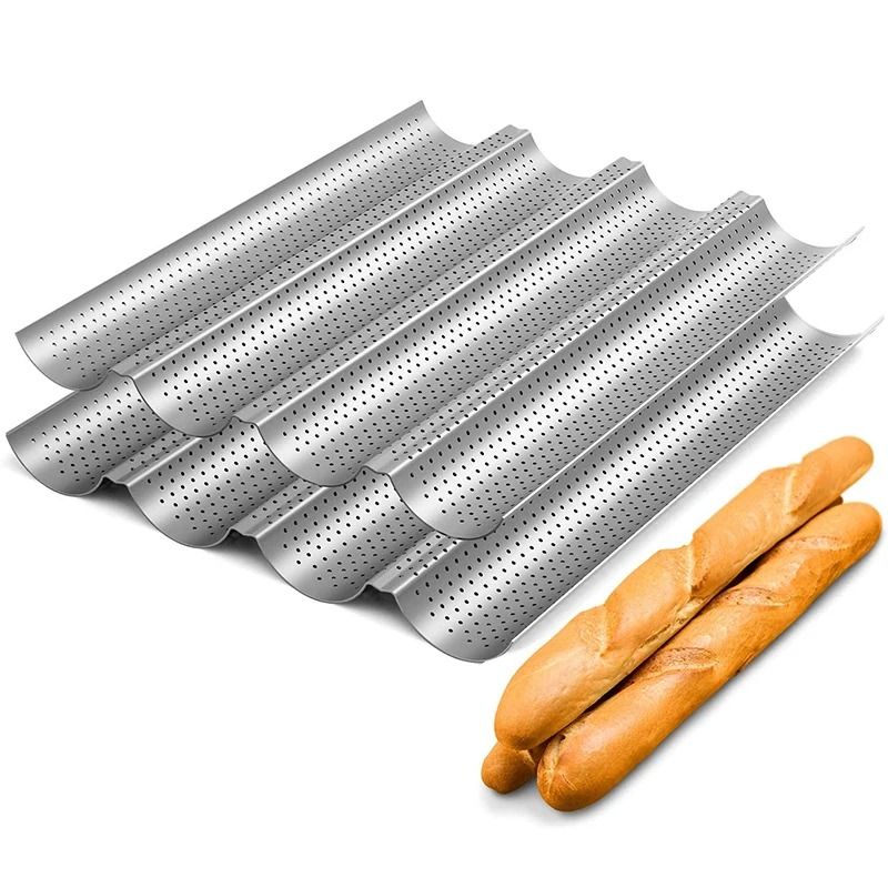 Nonstick Carbon Steel French Bread Baking Pan 4 Wave Baguette Tray 0