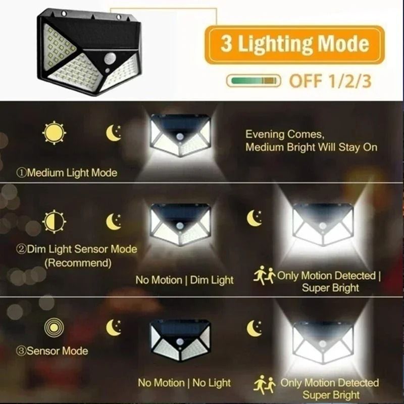 100 LED Solar Wall Lights Outdoor Motion Sensor Solar Powered Garden Lamp 2