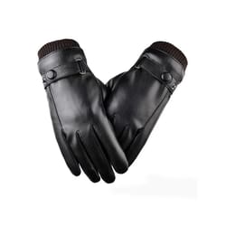 Winter Fashion Black PU Leather Gloves Men Thin Style Driving Non-Slip Touchscreen