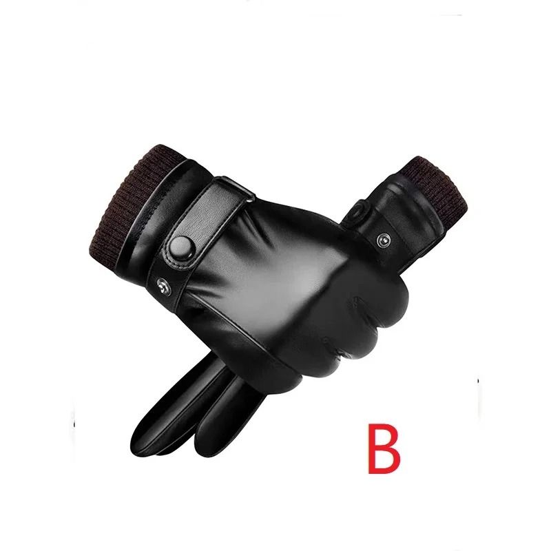 Winter Fashion Black PU Leather Gloves Men Thin Style Driving NonSlip Touchscreen 2