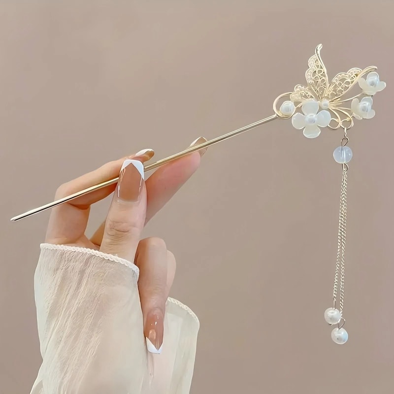 Elegant Chinese Style Tassel Hair Stick Traditional Floral Hairpin For Women 2
