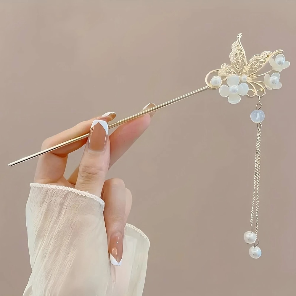 Elegant Chinese Style Tassel Hair Stick Traditional Floral Hairpin For Women 7