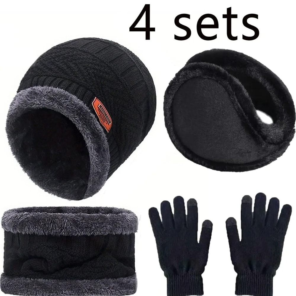 Winter Warm Velvet Hat Scarf And Gloves Set For Men And Women 8