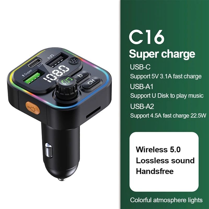 Bluetooth 50 FM Transmitter Handsfree Car Radio Modulator MP3 Player With 225W USB Super Quick Char 8