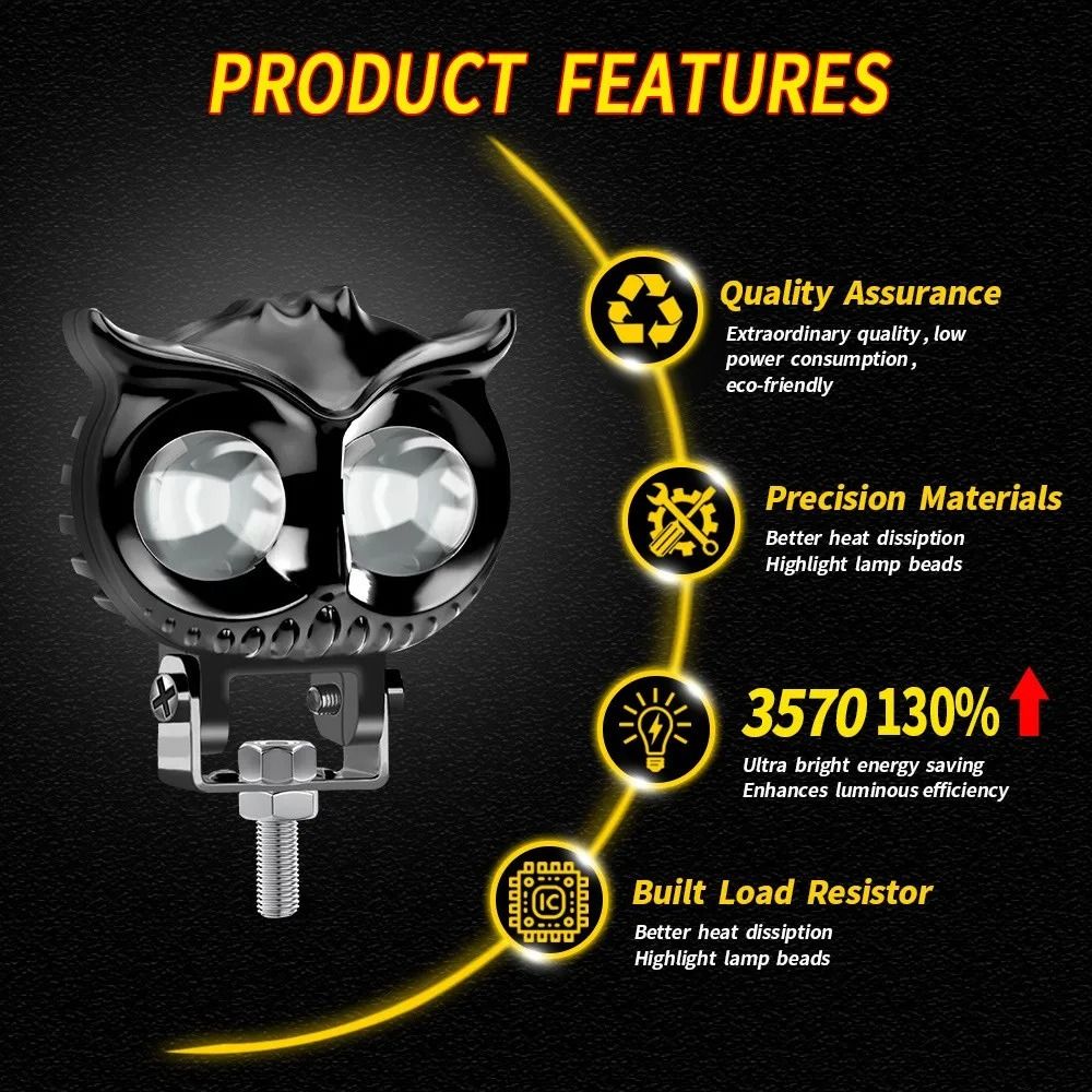 Dual Color LED Owl Spotlight Headlight For Car Motorcycle ATV 5