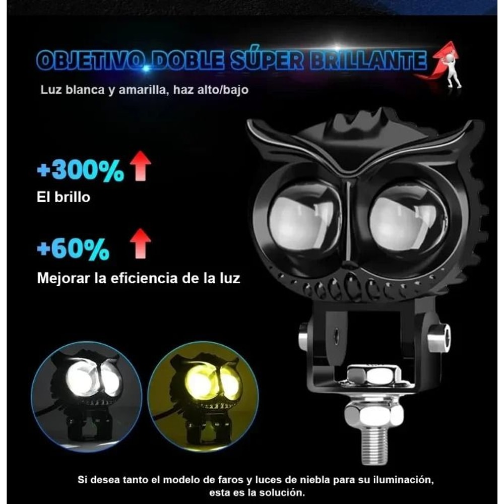 Dual Color LED Owl Spotlight Headlight For Car Motorcycle ATV 6