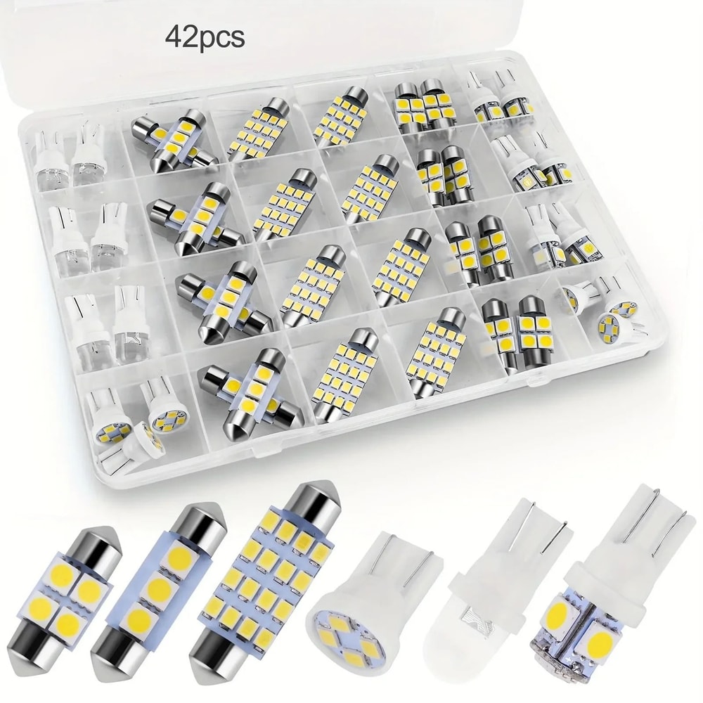 42pcs T10 5050 Car LED Light Bulb Interior Dome Trunk License Plate Lamps Kit White 0