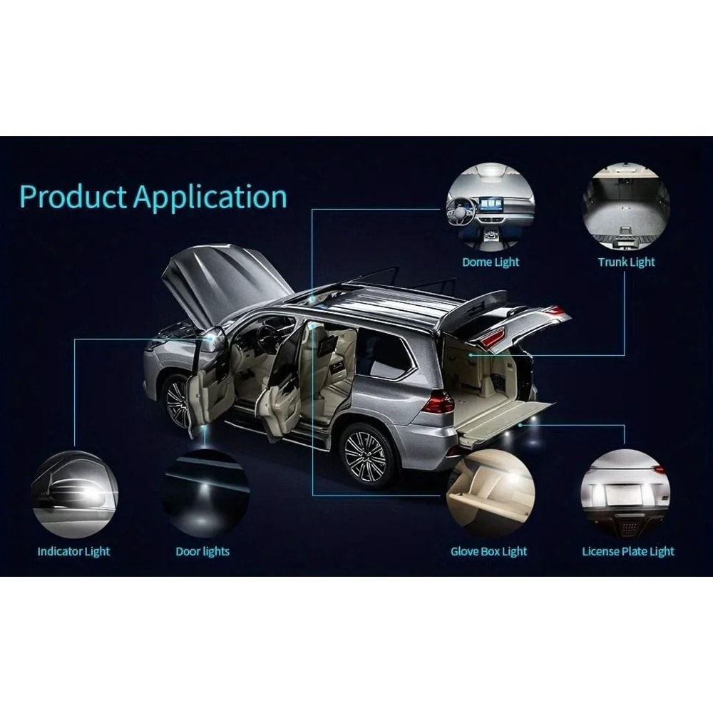 42pcs T10 5050 Car LED Light Bulb Interior Dome Trunk License Plate Lamps Kit White 3