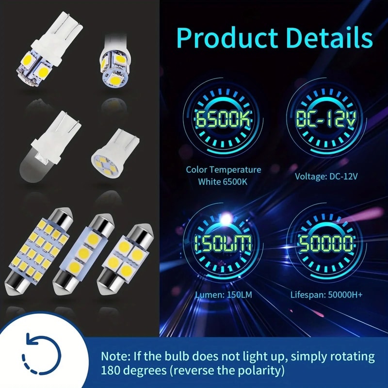 42pcs T10 5050 Car LED Light Bulb Interior Dome Trunk License Plate Lamps Kit White 4