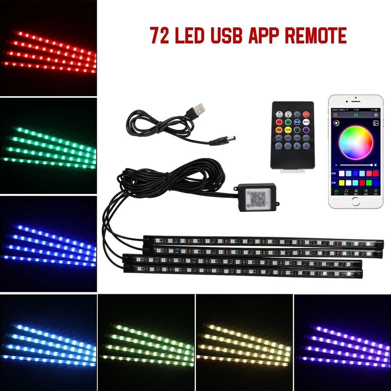 Neon 36 48 72 LED Car Interior Ambient Foot Light Wireless Remote Music APP Control RGB Decorative 6
