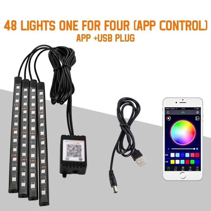 Neon 36 48 72 LED Car Interior Ambient Foot Light Wireless Remote Music APP Control RGB Decorative 13