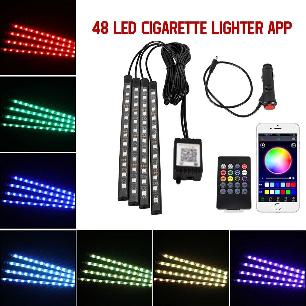 Neon 36 48 72 LED Car Interior Ambient Foot Light Wireless Remote Music APP Control RGB Decorative 19