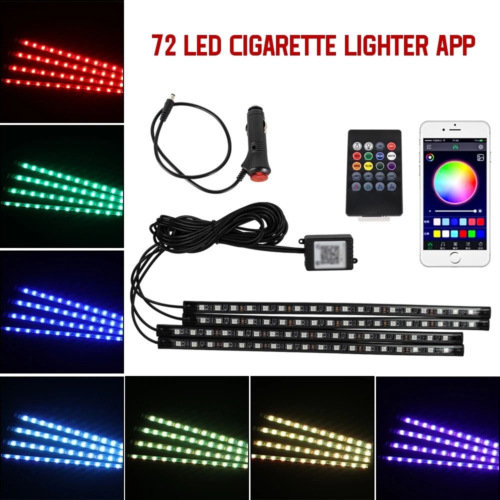 Neon 36 48 72 LED Car Interior Ambient Foot Light Wireless Remote Music APP Control RGB Decorative 21