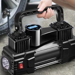 12V 150PSI Mini Air Compressor Dual Cylinder Heavy Duty Tire Inflator with LED Light