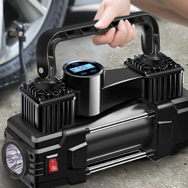 12V 150PSI Mini Air Compressor Dual Cylinder Heavy Duty Tire Inflator With LED Light 0