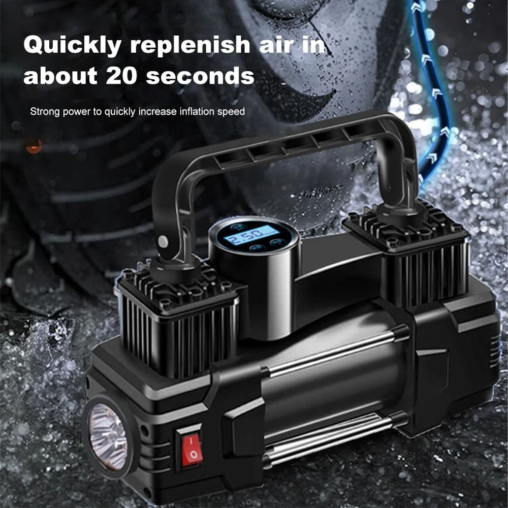 12V 150PSI Mini Air Compressor Dual Cylinder Heavy Duty Tire Inflator With LED Light 2