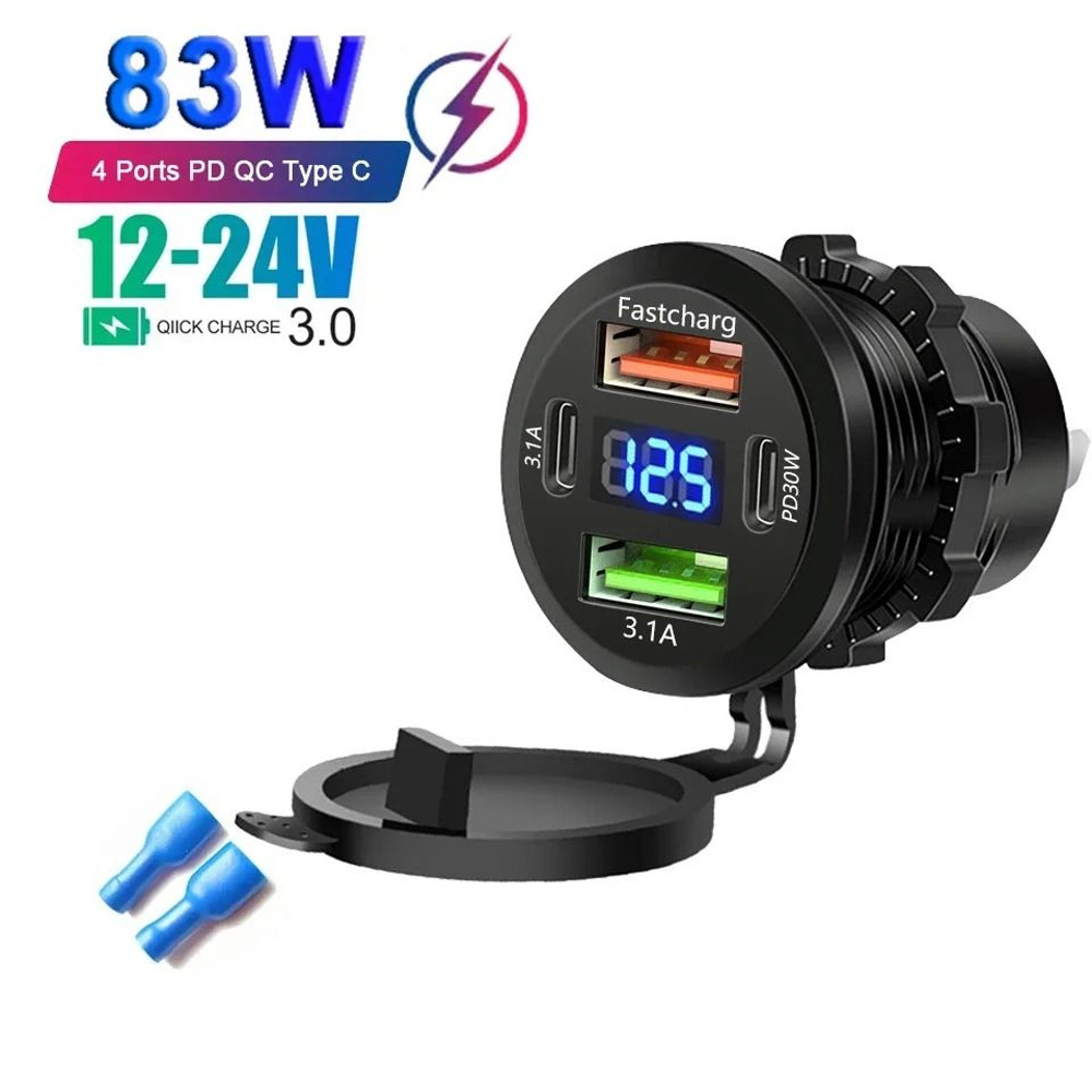 Car Charger Socket Dual Type C And Dual USB Fast Charging Socket With Voltmeter 7