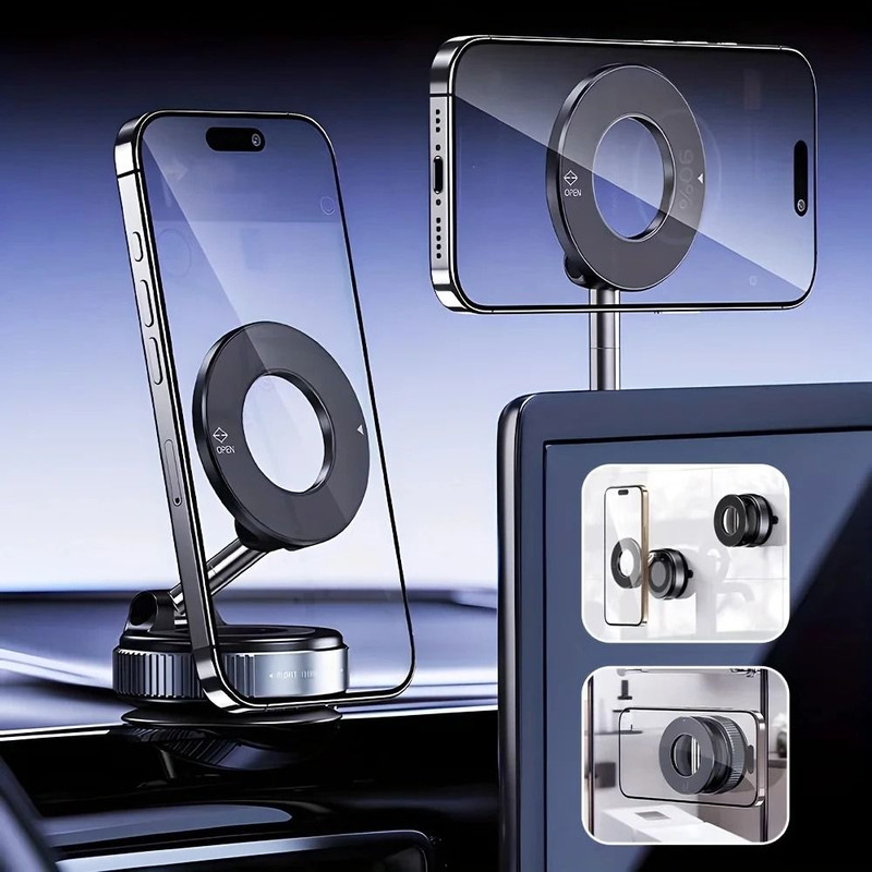 Strong Magnetic Car Phone Holder Foldable Vacuum Mount With 360 Degree Adjustment 0