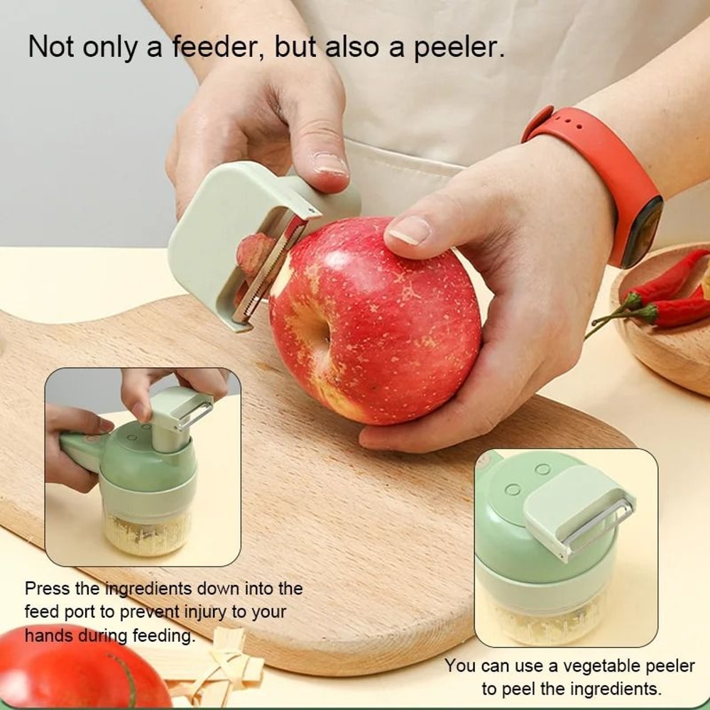 4in1 Wireless Electric Vegetable Cutter Garlic Masher Handheld Food Chopper 4