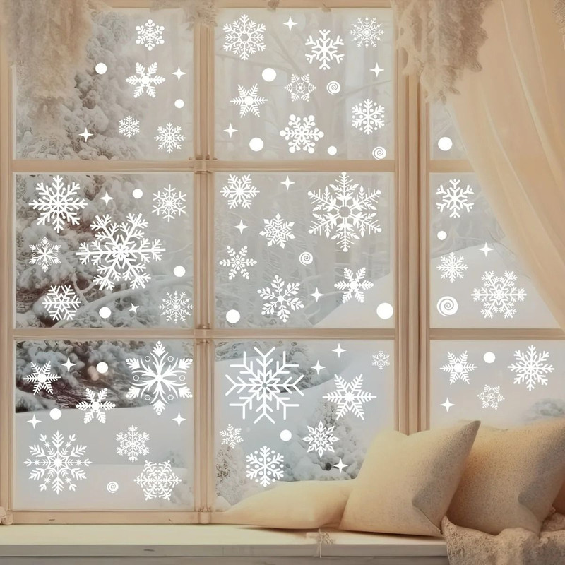 Christmas Snowflake Window Flowers PVC Electrostatic Stickers For Glass Reusable Winter Decoration 1