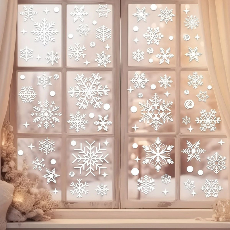 Christmas Snowflake Window Flowers PVC Electrostatic Stickers For Glass Reusable Winter Decoration 2
