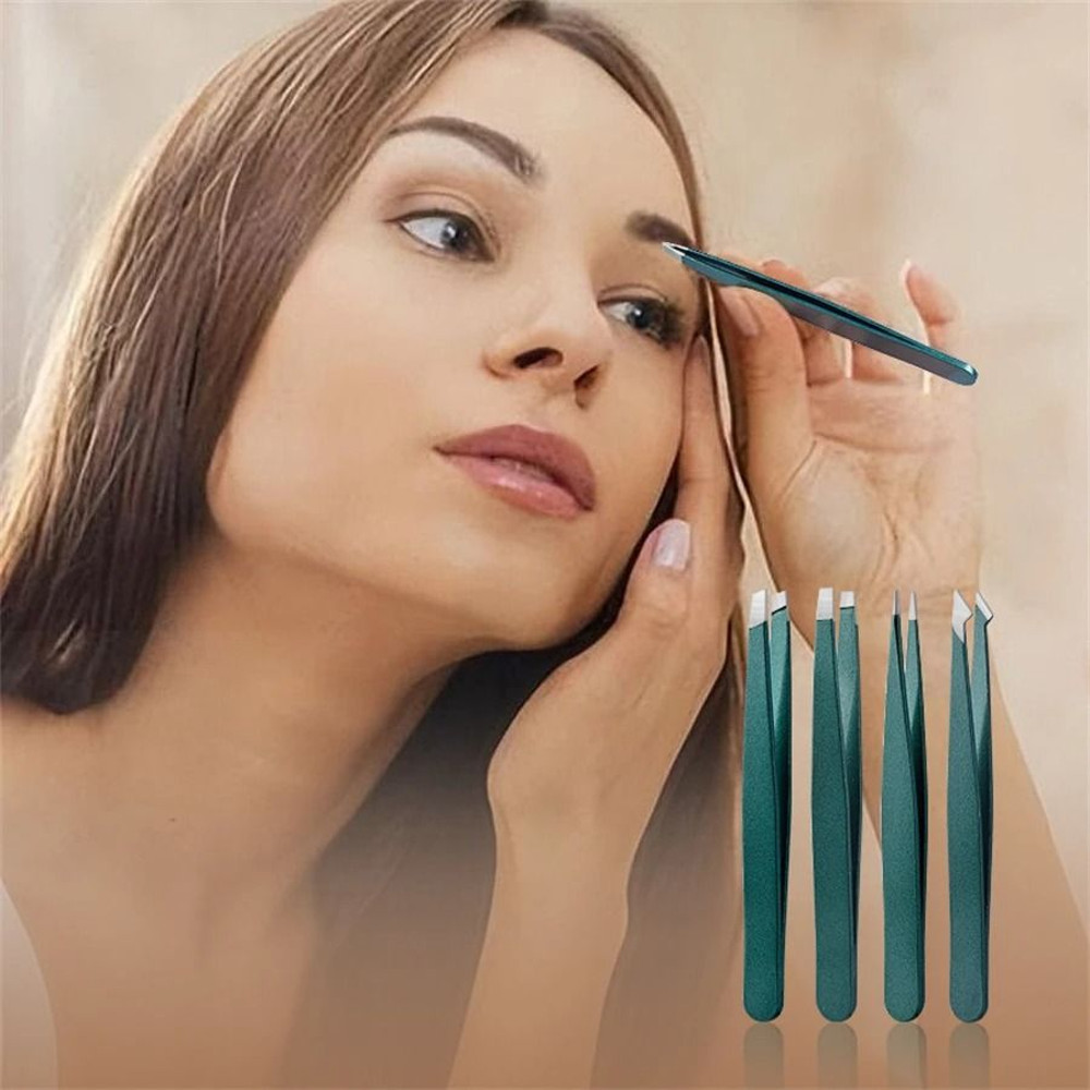 4 Piece Stainless Steel Tweezer Set Unisex Professional Precision For Facial Hair Eyebrows Ingrown 1
