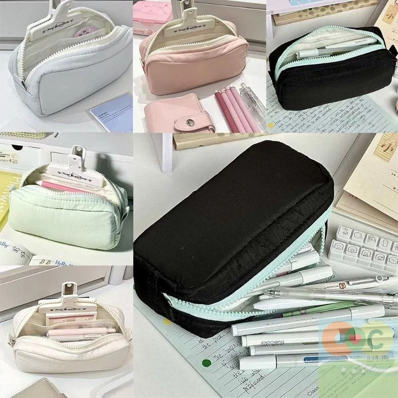 Simplicity Solid Color Pen Bag With Zipper For Large Capacity Stationery Organization 2