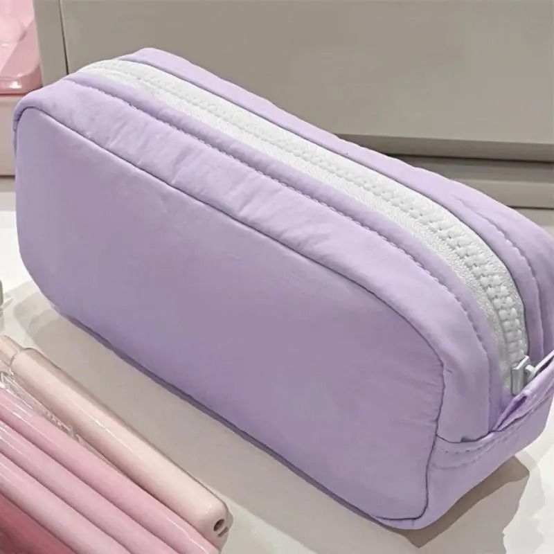 Simplicity Solid Color Pen Bag With Zipper For Large Capacity Stationery Organization 6