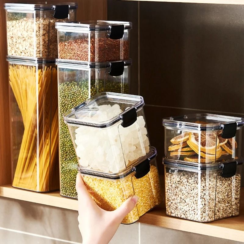 Sealed Kitchen Grain Storage Organizer Plastic Moisture Proof Food Container Set 2