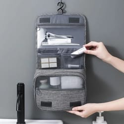 foldable hanging toiletry bag organizer with dry and wet separation for travel and bathroom